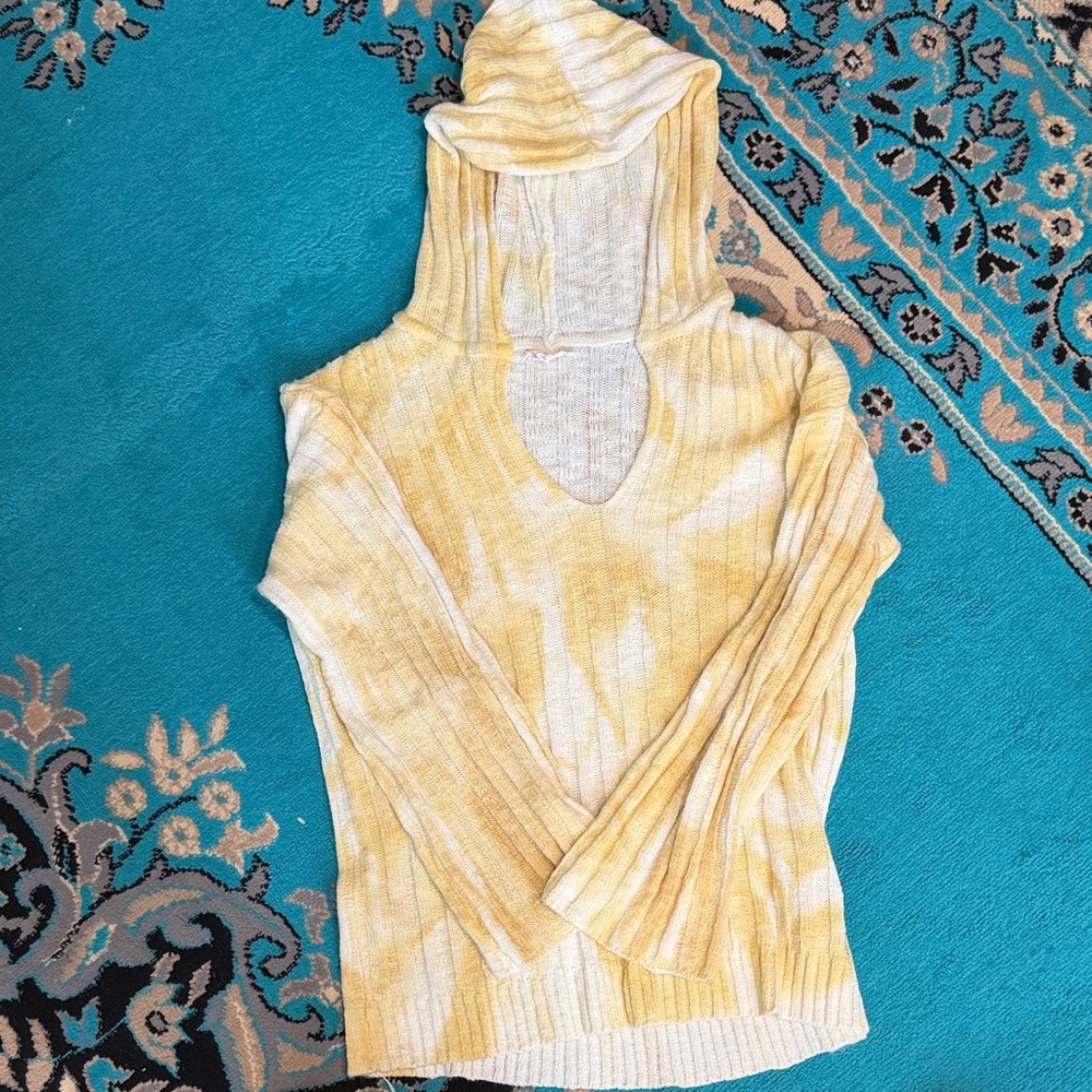 Mystree Yellow Tie-Dye Cowl Neck Sweater